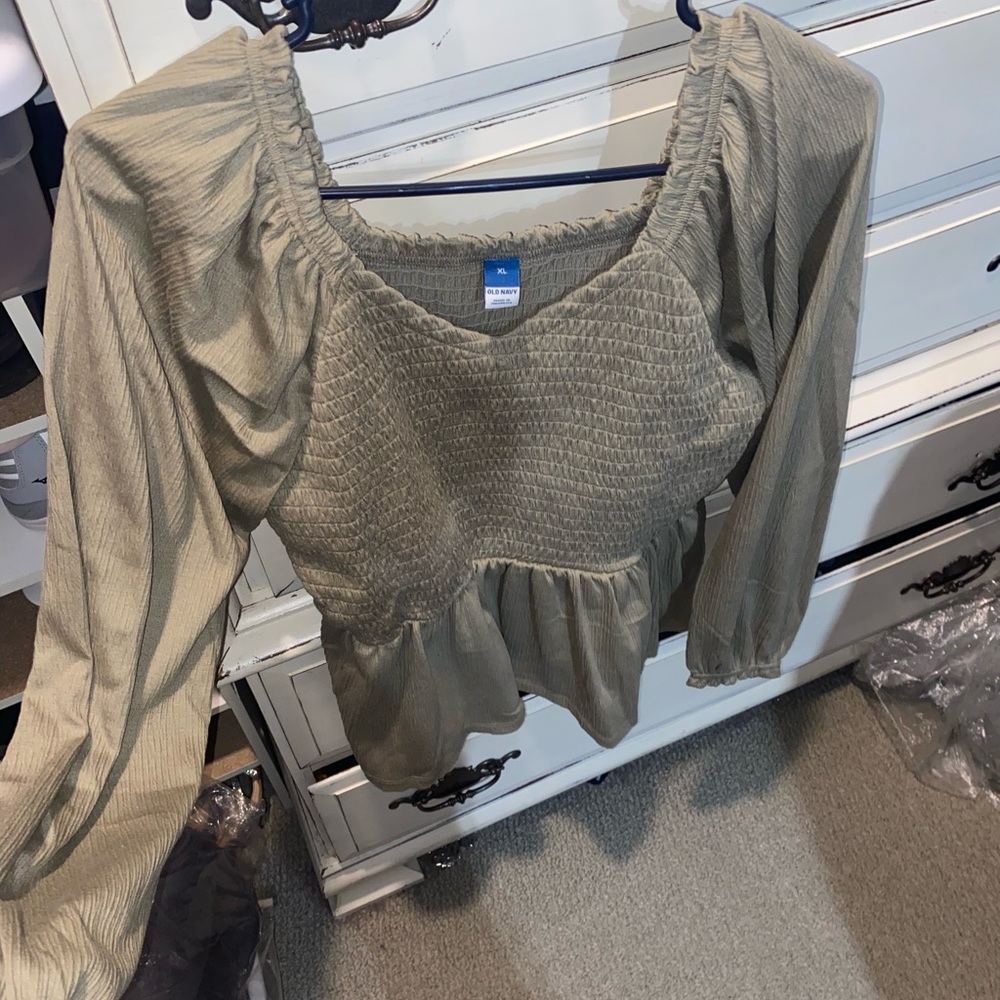 Old Navy Smocked Olive Green Women's Top